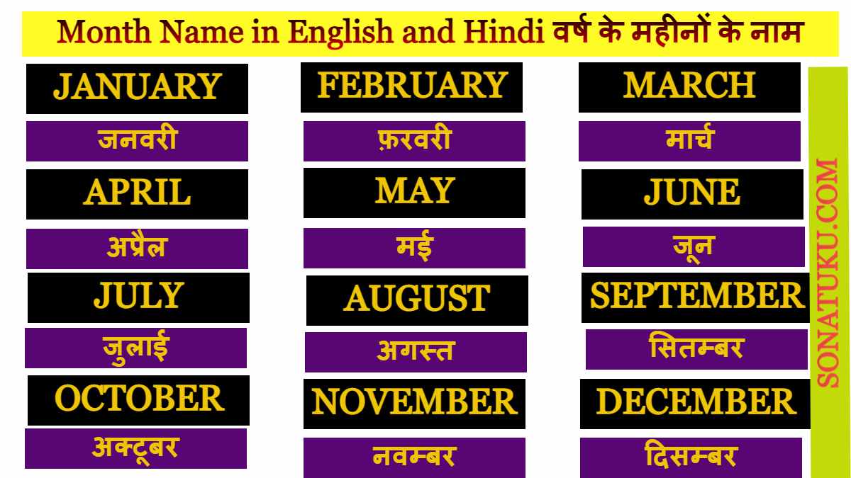 Month Name in English and Hindi